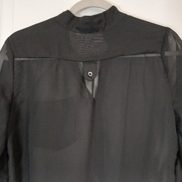 Akira Chicago Top Blouse Women’s Medium Black Sheer Long Sleeve Pullover - Picture 9 of 11